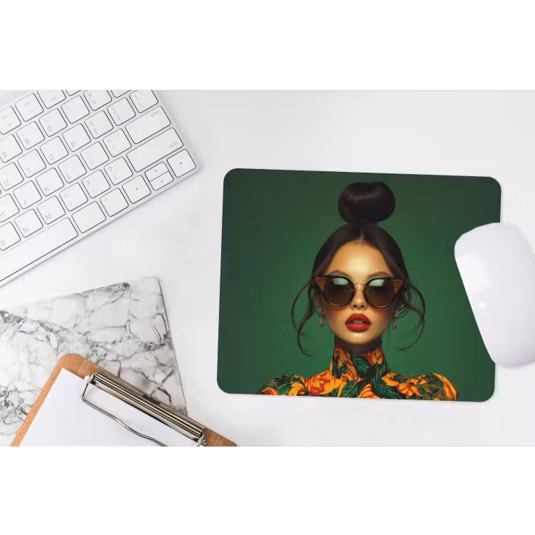 Vrouw - Groen - Modern - Bril - Abstract muismat rubber klein -witbureau