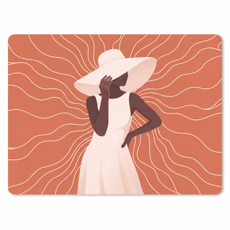 Vrouw - Hoed - Portret - Modern - Beige muismat rubber klein -3d
