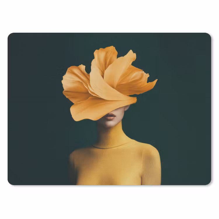 Vrouw - Hoed - Geel muismat rubber klein -3d