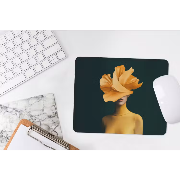 Vrouw - Hoed - Geel muismat rubber klein -witbureau