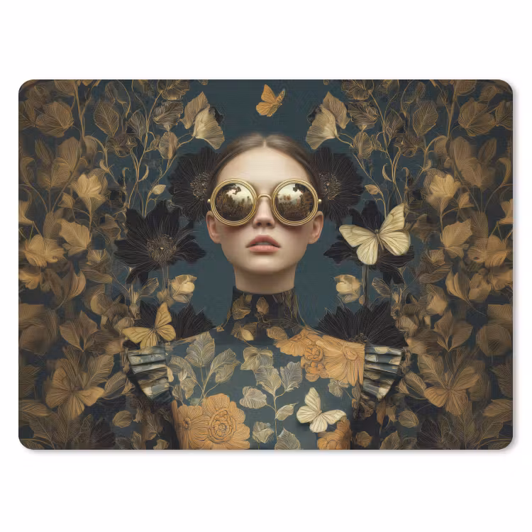 Vrouw - Bladeren - Goud - Vlinders muismat rubber klein -3d