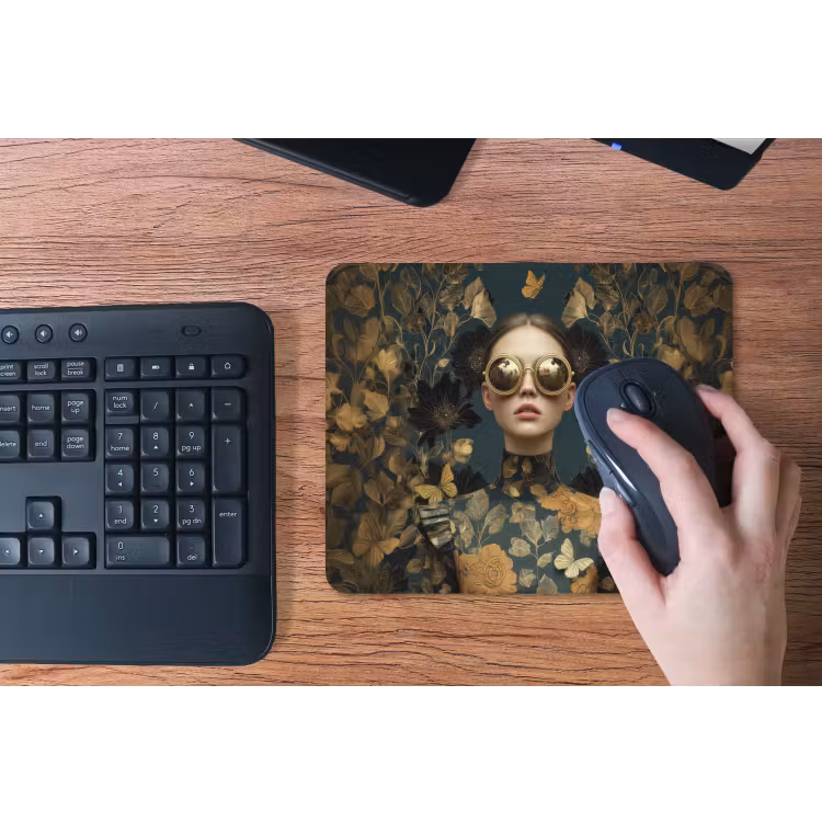 Vrouw - Bladeren - Goud - Vlinders muismat rubber klein -toetsenbord