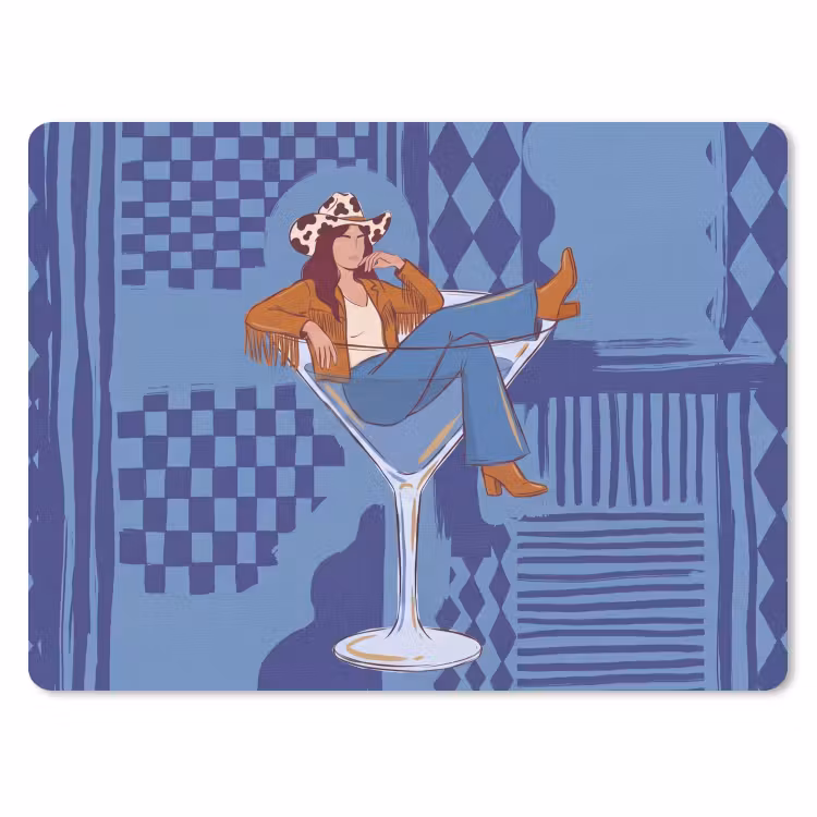 Vrouw - Martini glas - Abstract - Blauw - Kunst muismat rubber klein -3d