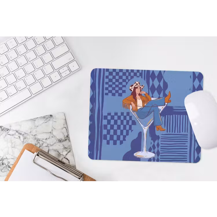Vrouw - Martini glas - Abstract - Blauw - Kunst muismat rubber klein -witbureau