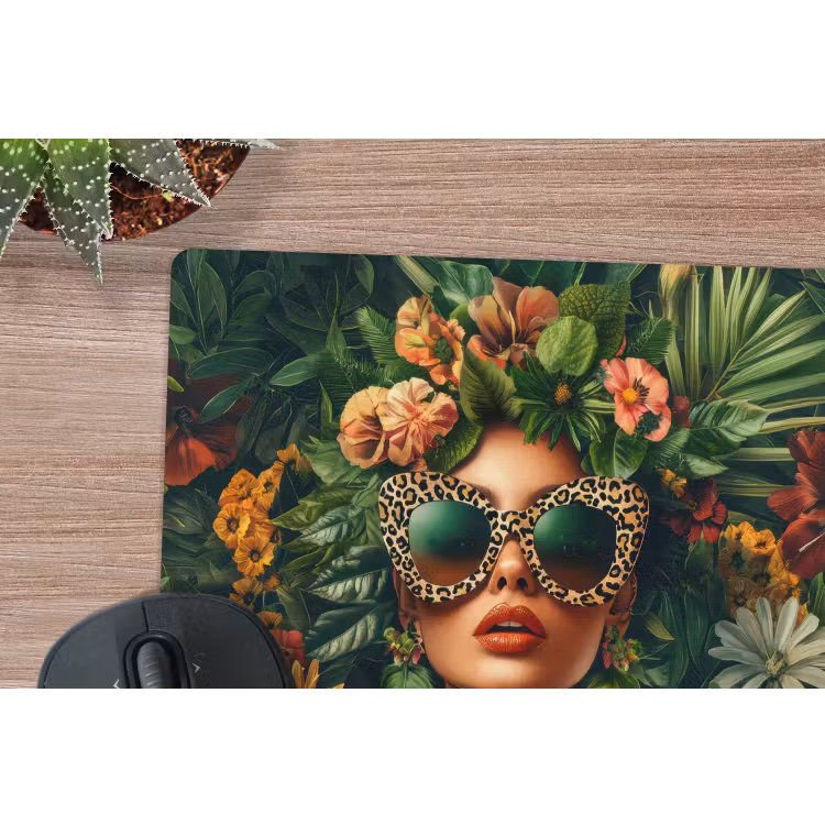 Vrouw - Panterprint - Jungle - Natuur - Luxe muismat rubber klein -closeup