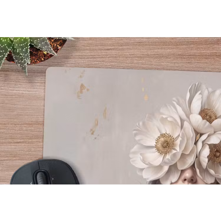 Vrouw - Pioenroos - Wit muismat rubber klein -closeup