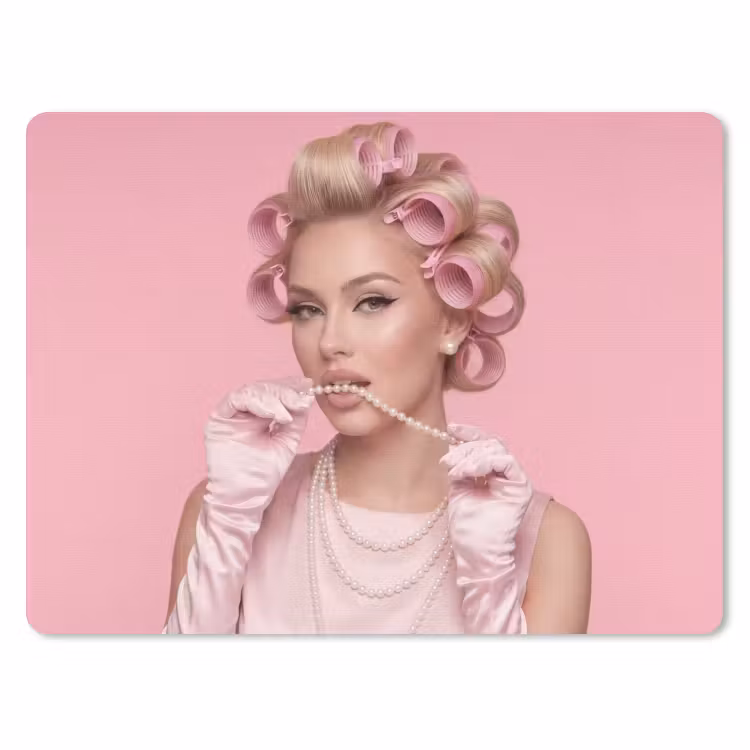 Vrouw - Roze - Parelketting - Krulspelden muismat rubber klein -3d