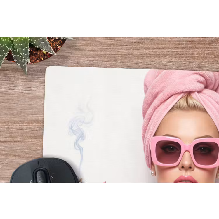 Vrouw - Roze - Wijn - Zonnebril muismat rubber klein -closeup