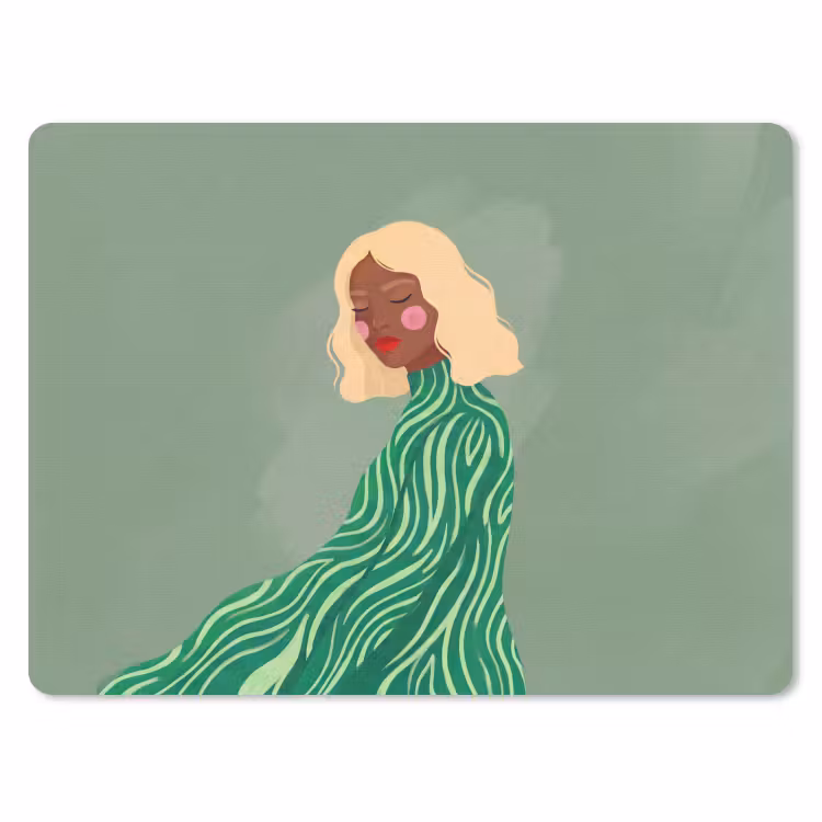 Vrouw - Portret - Illustratie - Modern - Groen muismat rubber klein -3d