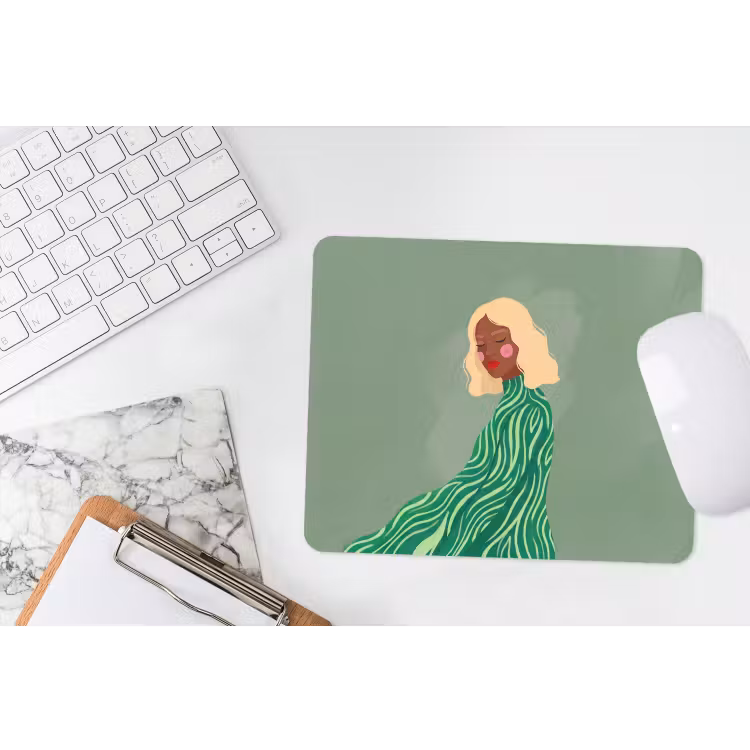 Vrouw - Portret - Illustratie - Modern - Groen muismat rubber klein -witbureau