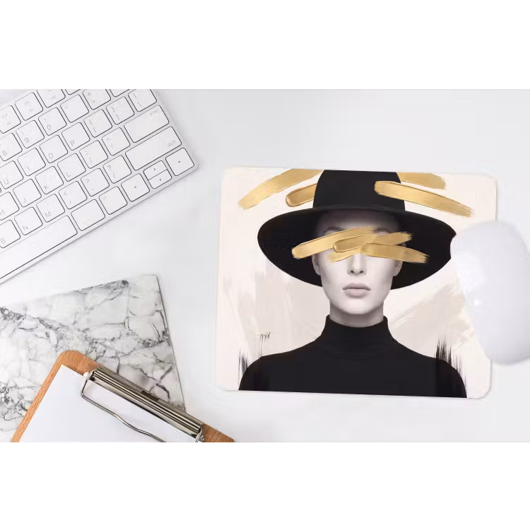 Vrouw - Portret - Modern - Goud - Kunst muismat rubber klein -witbureau