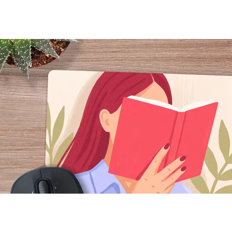 Vrouw - Lezen - Thuis - Modern - Bloemen muismat rubber klein -closeup
