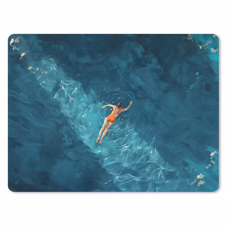 Vrouw - Water - Bikini - Oranje muismat rubber klein -3d