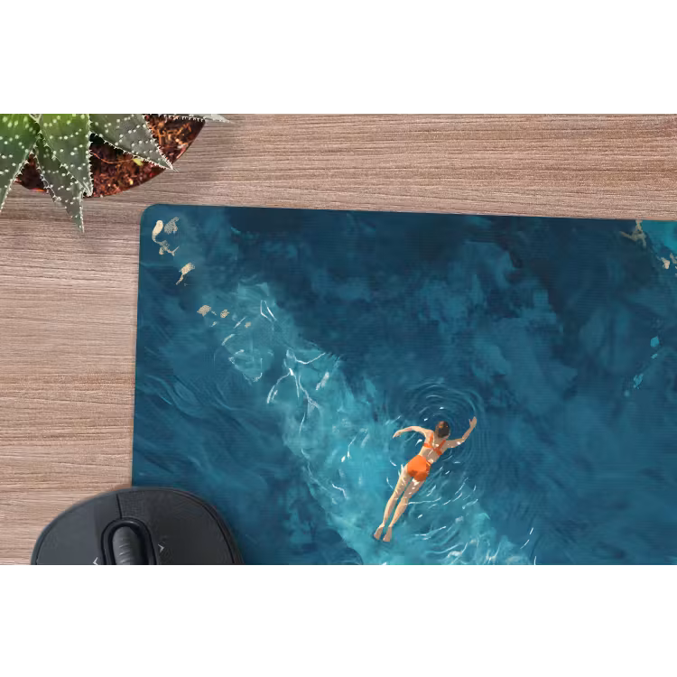 Vrouw - Water - Bikini - Oranje muismat rubber klein -closeup