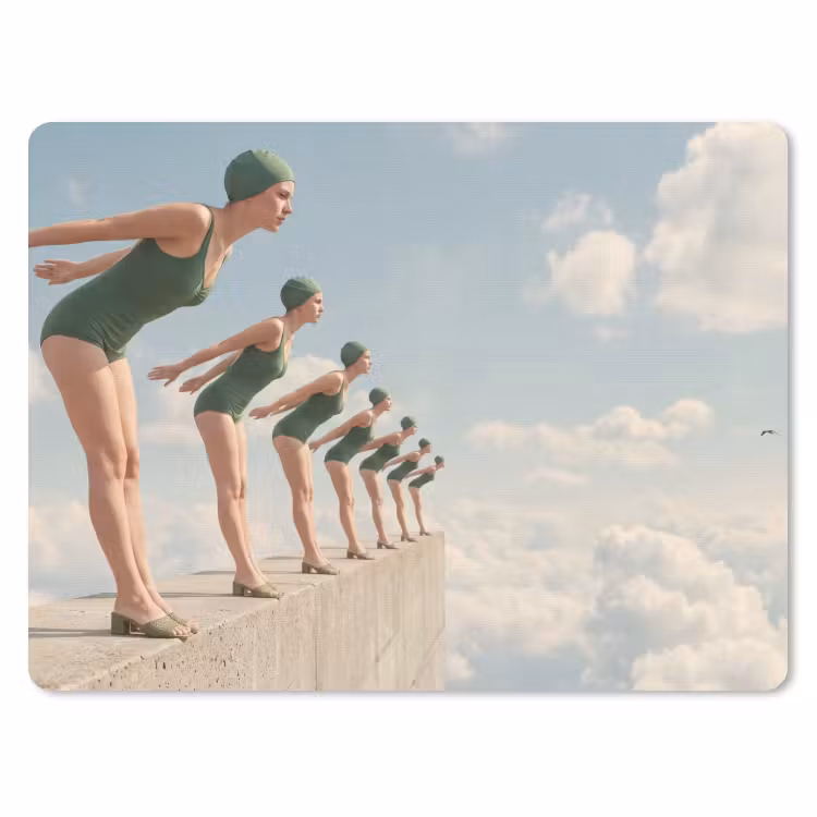 Mouse Pad - Women - Diving Pose - Clouds - Vrouwen - Duikhouding - Wolken muismat rubber klein