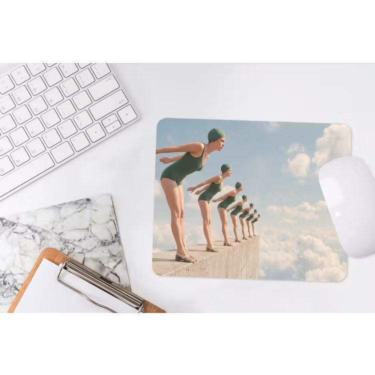 Mouse Pad - Women - Diving Pose - Clouds - Vrouwen - Duikhouding - Wolken muismat rubber klein