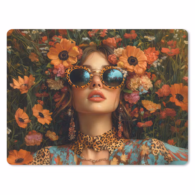 Vrouwen - Bloemen - Modern - Bril - Abstract muismat rubber klein -3d