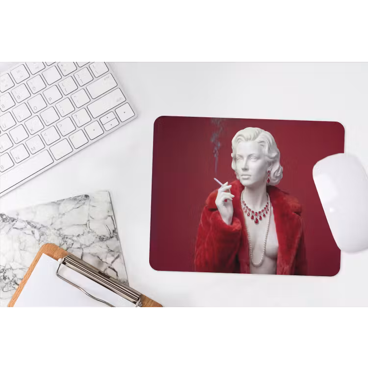 Vrouw - Bontjas - Mode - Klassiek - Rood muismat rubber klein -witbureau