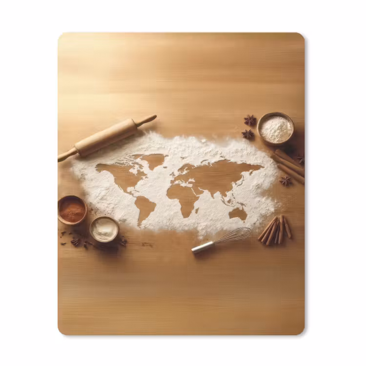 Hout - Wereldkaart - Bakken - Keuken muismat rubber klein -3d