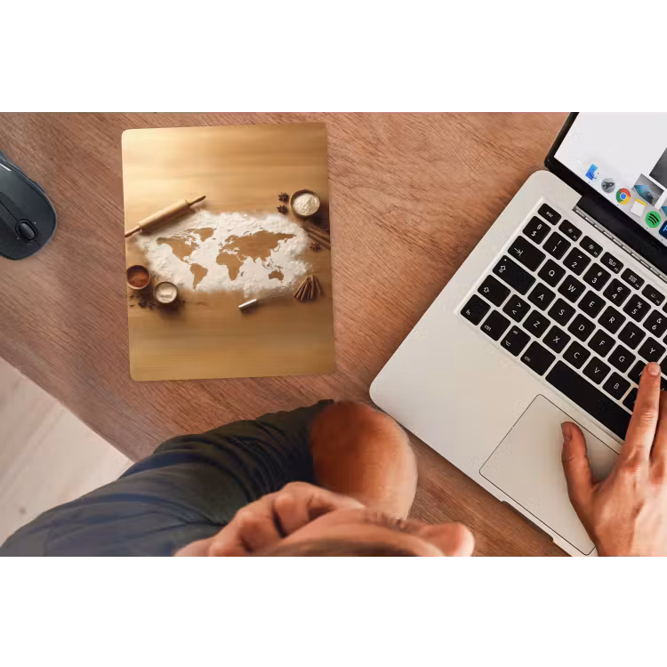 Hout - Wereldkaart - Bakken - Keuken muismat rubber klein -laptop