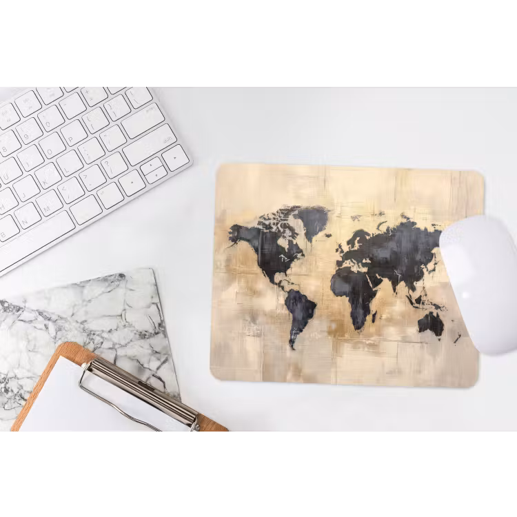 Wereldkaart - Goud - Zwart - Abstract muismat rubber klein -witbureau