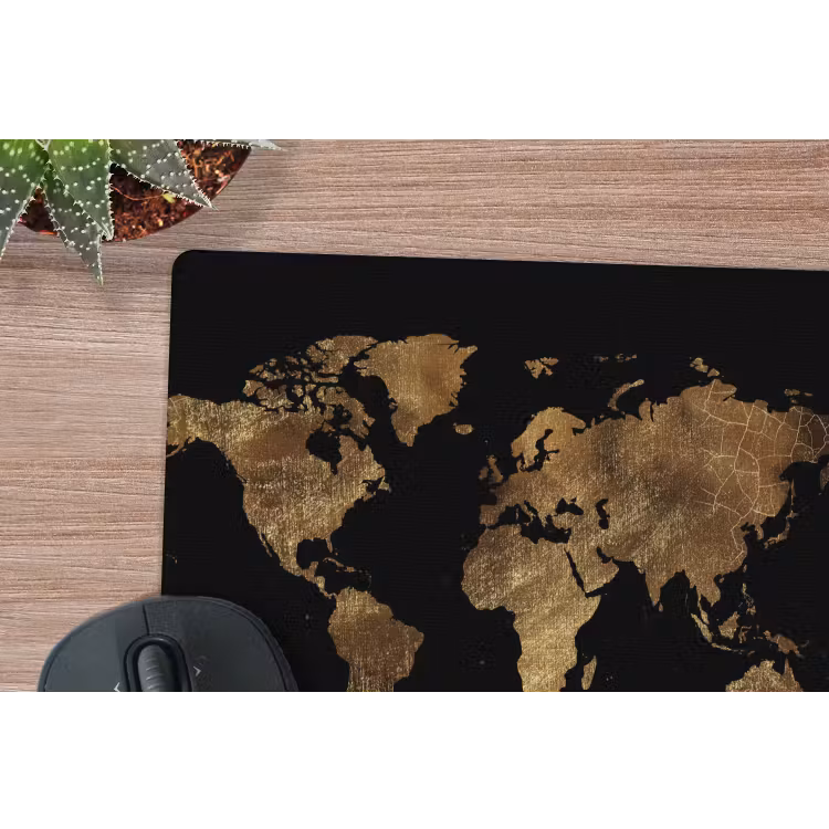 Wereldkaart - Goud - Luxe - Aarde - Zwart muismat rubber klein -closeup