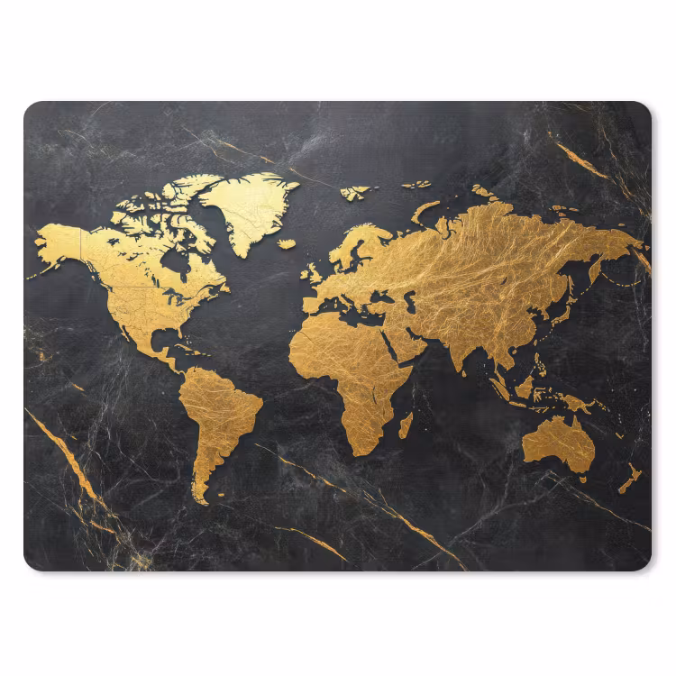 Wereldkaart - Goud - Marmer muismat rubber klein -3d
