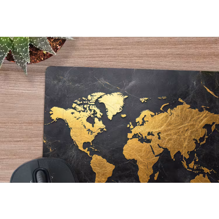 Wereldkaart - Goud - Marmer muismat rubber klein -closeup