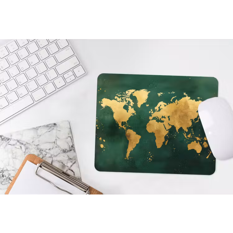 Wereldkaart - Groen - Goud muismat rubber klein -witbureau