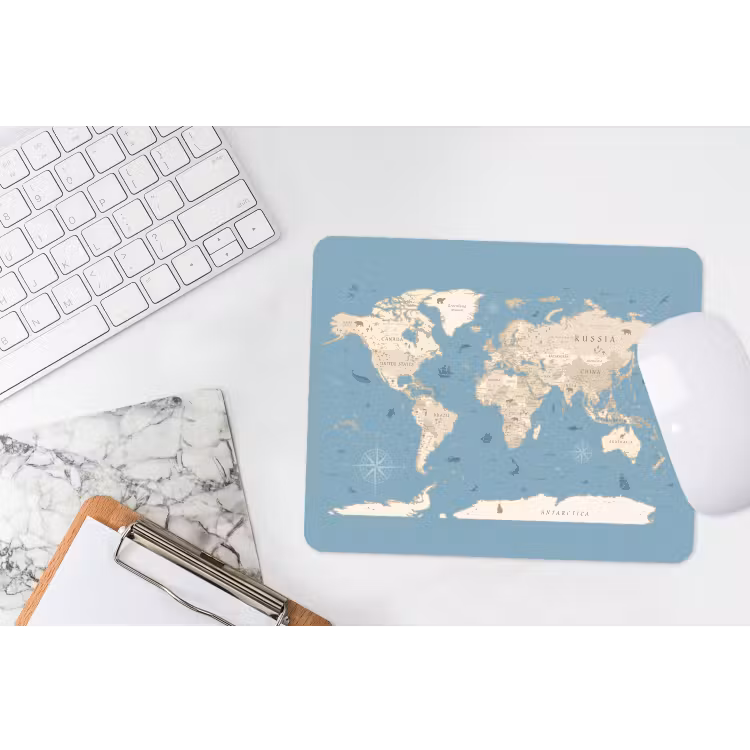 Wereldkaart - Oceaan - Realistisch - Blauw muismat rubber klein -witbureau