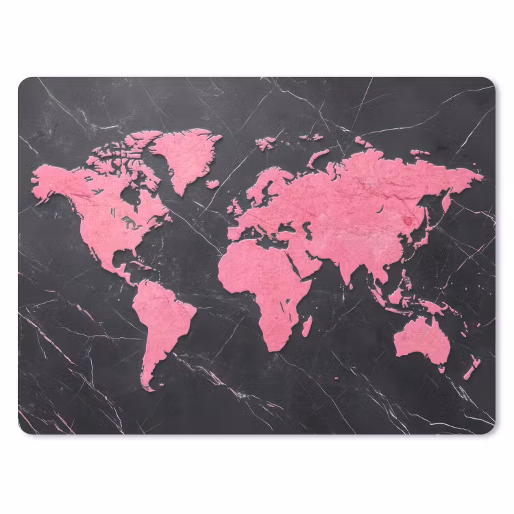 Wereldkaart - Roze - Marmer muismat rubber klein -3d