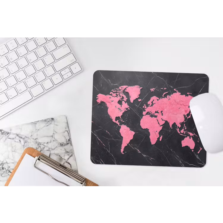 Wereldkaart - Roze - Marmer muismat rubber klein -witbureau