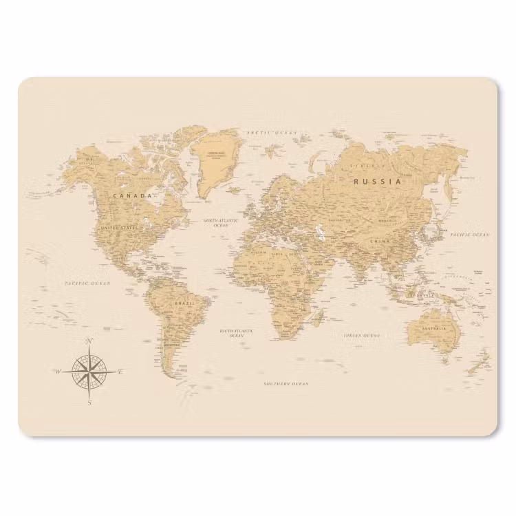 Wereldkaart - Realistisch - Beige muismat rubber klein -3d