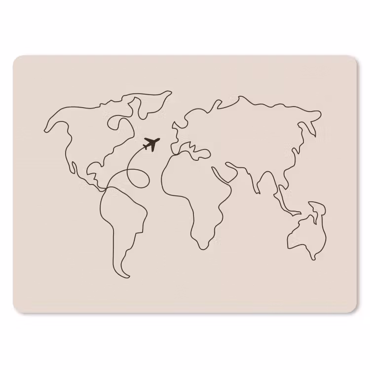 Wereldkaart - Simpel - Vliegtuig muismat rubber klein -3d