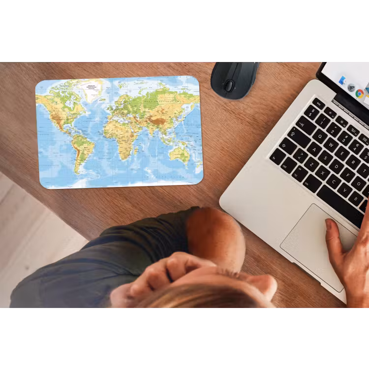 Wereldkaart - Staatkundig - Blauw - Aarde - Educatief muismat rubber klein -laptop