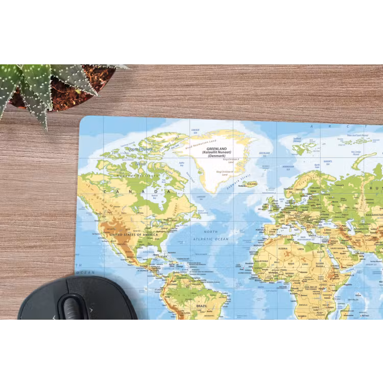 Wereldkaart - Staatkundig - Blauw - Aarde - Educatief muismat rubber klein -closeup
