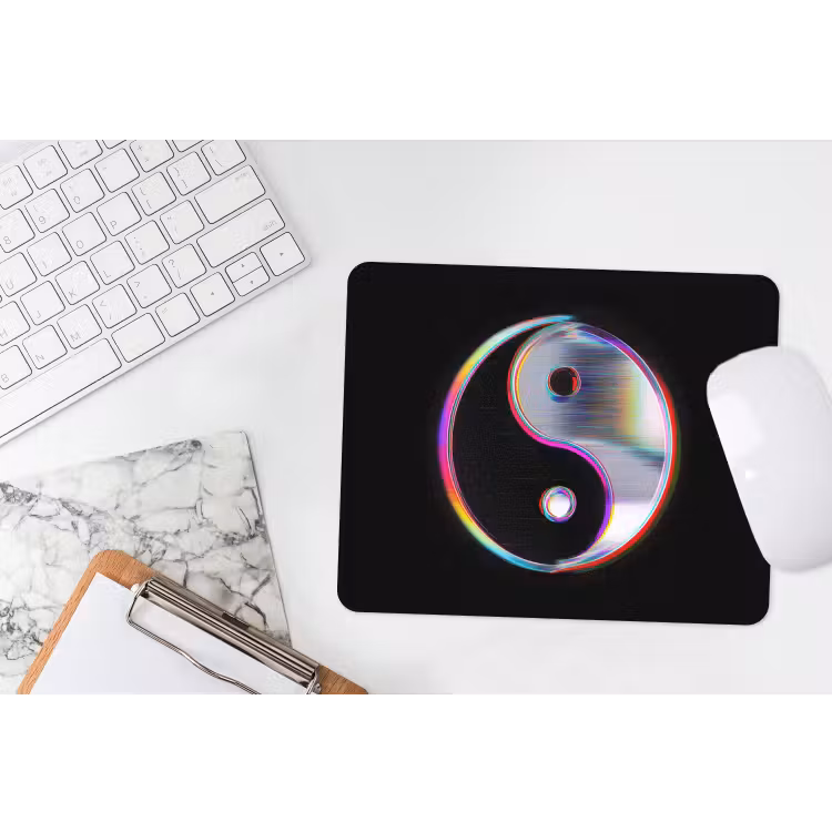 Yin-Yang - Cirkel - Regenboog muismat rubber klein -witbureau
