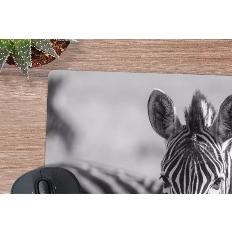 Zebra's - Zwart - Wit muismat rubber klein -closeup