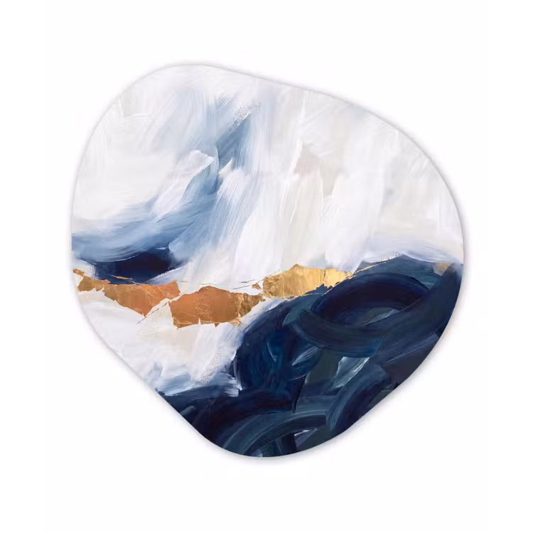 Abstract - Acryl - Blauw - Goud - Elegant Wandcirkel Organisch Forex 3mm klein -3d