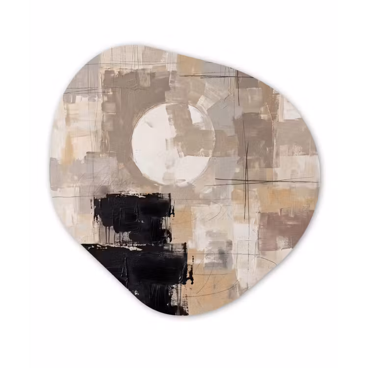 Abstract - Cirkel - Modern - Beige - Zwart - Minimalistisch Wandcirkel Organisch Forex 3mm klein -3d