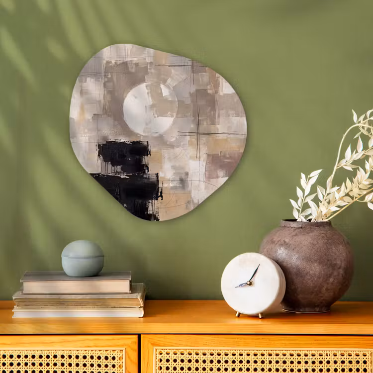 Abstract - Cirkel - Modern - Beige - Zwart - Minimalistisch Wandcirkel Organisch Forex 3mm klein -sfeer2