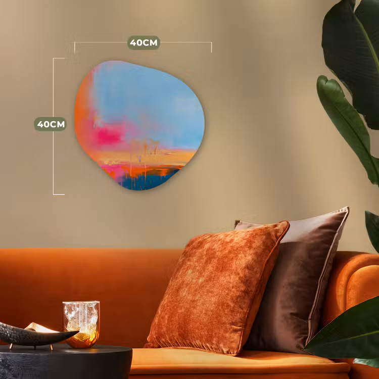 Abstract - Kleurvlakken - Modern - Oranje - Blauw Wandcirkel Organisch Forex 3mm klein -sfeer3