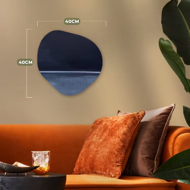Abstract - Horizontale lijn - Minimalistisch - Donkerblauw - Kunst Wandcirkel Organisch Forex 3mm klein -sfeer3