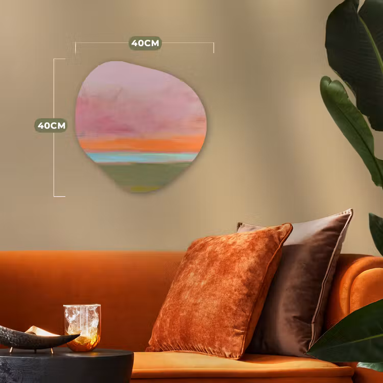 Abstract - Landschap - Modern - Roze - Oranje Wandcirkel Organisch Forex 3mm klein -sfeer3