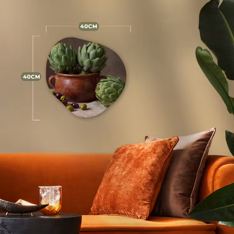 Organic - Forex - Artichokes - Olives - Food - Artisjokken - Olijven - Eten Wandcirkel Organisch Forex 3mm klein