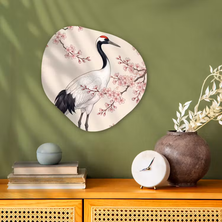 Aziatisch - Kraanvogel - Beige Wandcirkel Organisch Forex 3mm klein -sfeer2