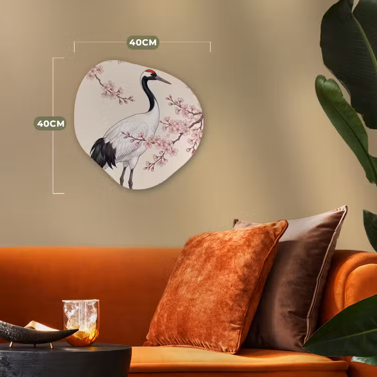 Aziatisch - Kraanvogel - Beige Wandcirkel Organisch Forex 3mm klein -sfeer3