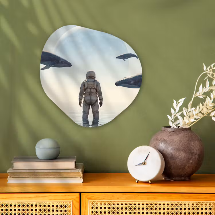 Organic - Forex - Astronaut - Whale - Fantasy - Ruimtevaarder - Walvis - Fantasie Wandcirkel Organisch Forex 3mm klein