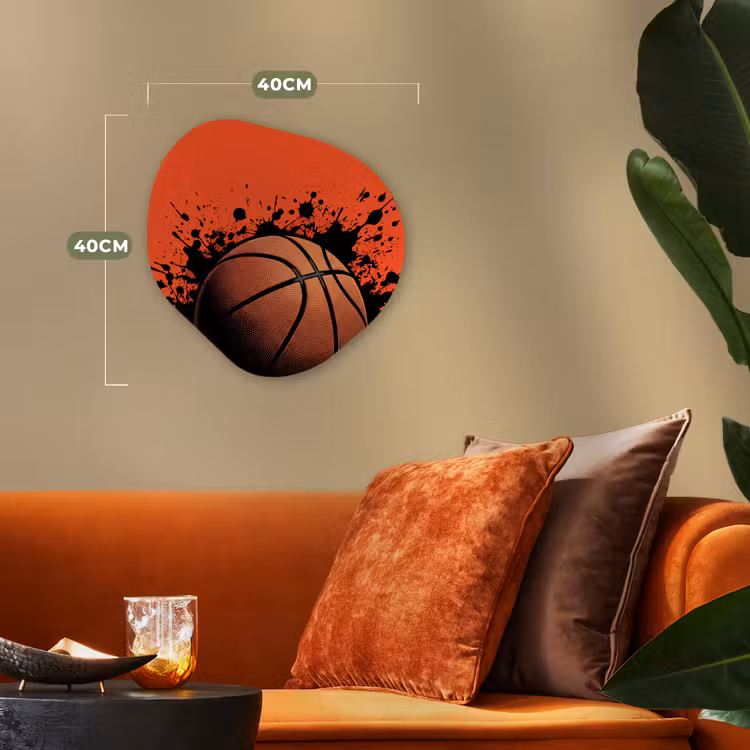 Basketbal - Verf - Sport - Oranje Wandcirkel Organisch Forex 3mm klein -sfeer3