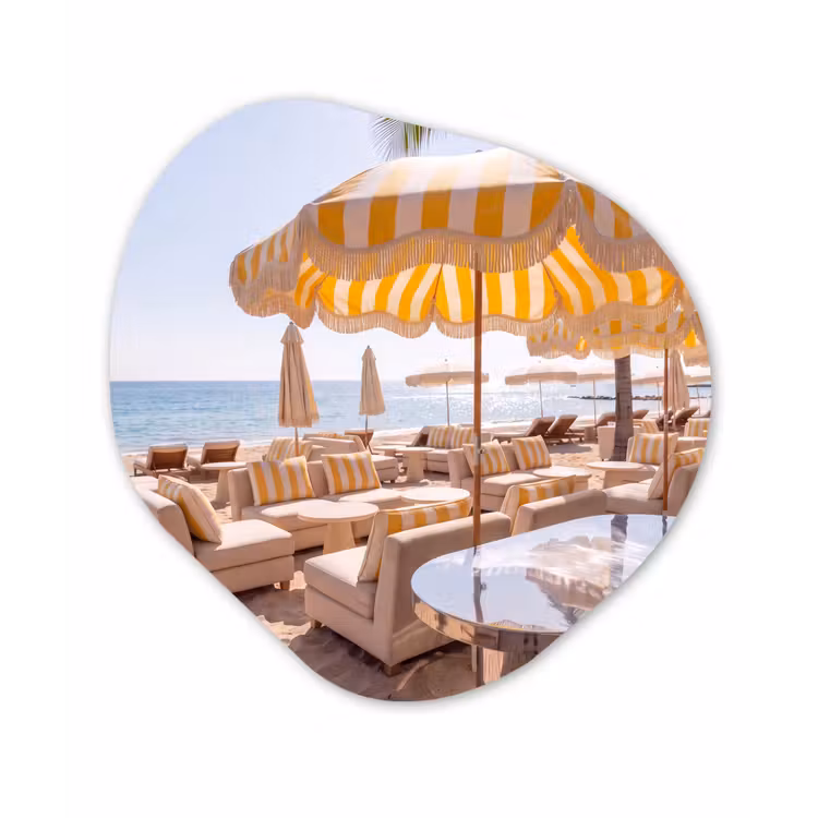 Strand - Ligbedden - Vakantie - Modern - Geel Wandcirkel Organisch Forex 3mm klein -3d